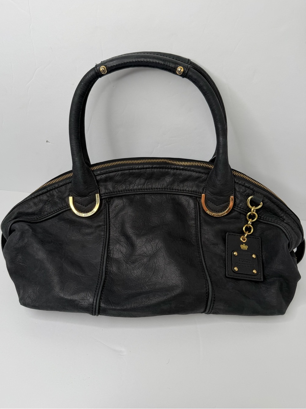 Vintage Juicy Couture Black Leather Handbag Satchel Gold Hardware Charm Classic
